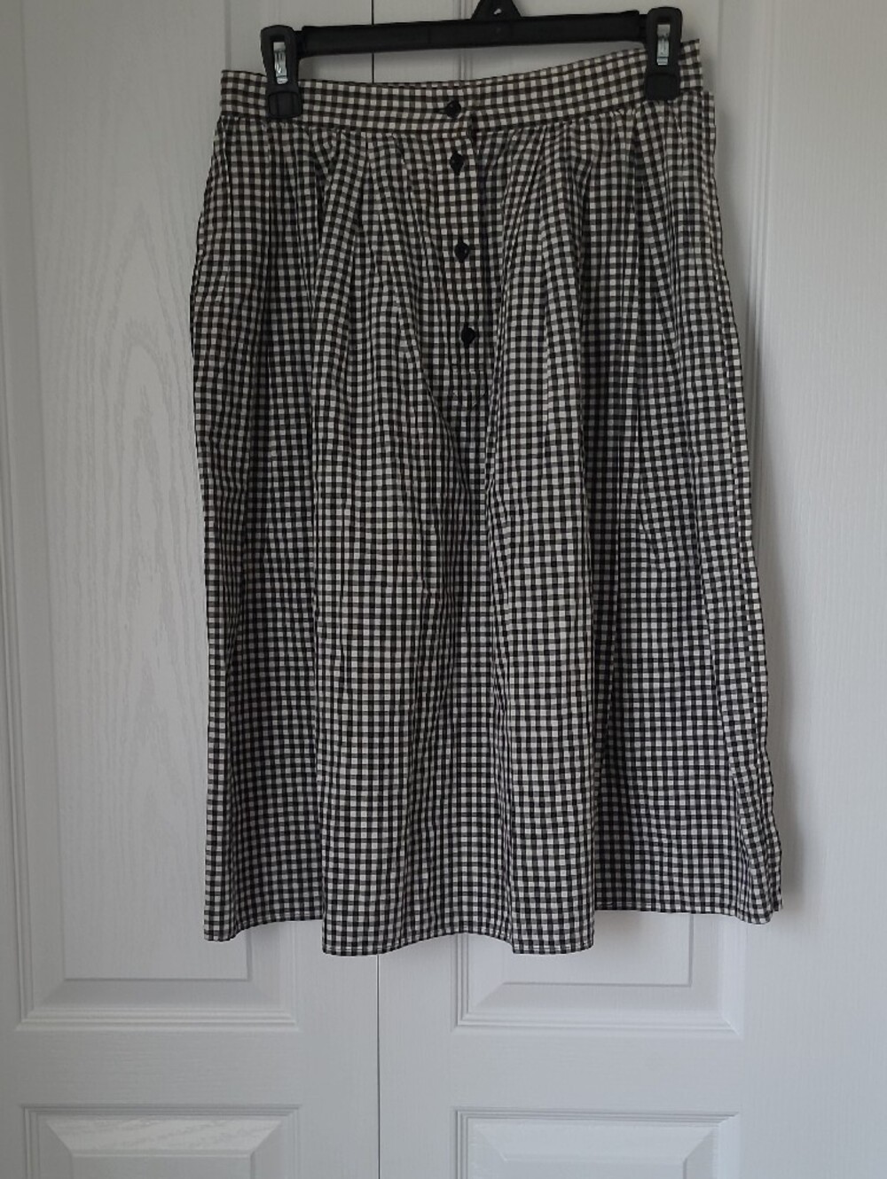 MARGARET HOWELL Black & White Gingham Circle Skirt with Front Button Detail - Picture 3 of 7